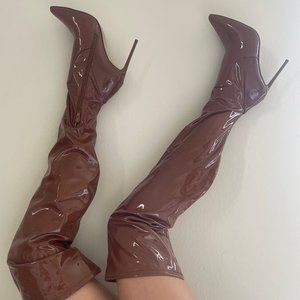 Steve Madden Cognac Patent Knee Boots